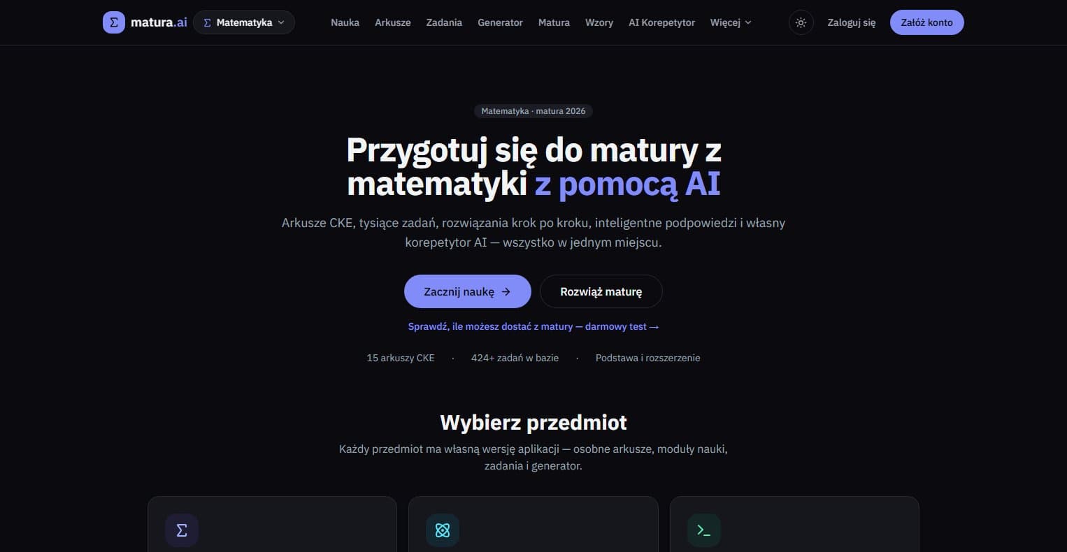 Zrzut ekranu strony MaturaZAI